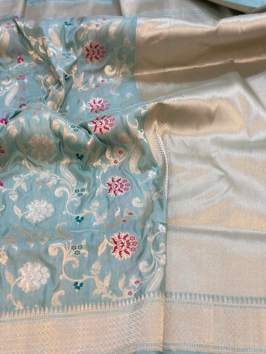 Ash-Blue Handloom Katan silk saree