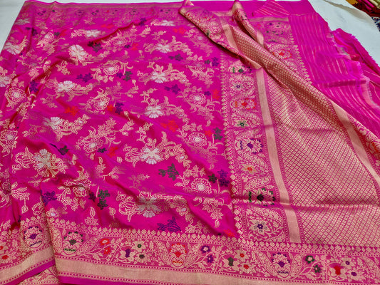 Rani Pink Katan Silk Jangla Saree