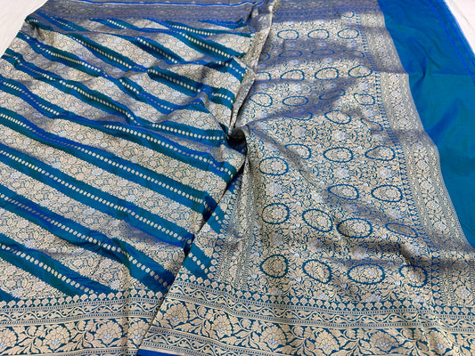 Rama Blue Pure Banarasi Katan Silk Saree